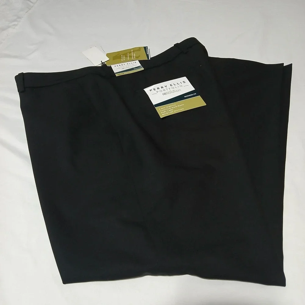 Perry Ellis Portfolio ResolutionModern Fit Black DressPantsMens36x29 4WayStretch